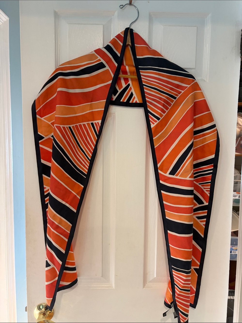 Banana Republic Orange & Black Striped Silk Scarf